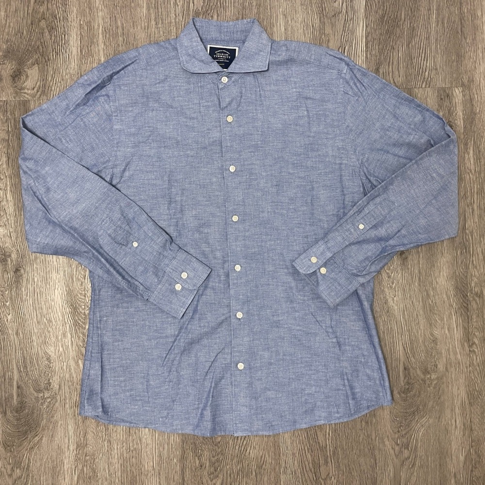 Charles Tyrwhitt Button Down Shirt Mens L Blue Slim Fit Dress Chambray Denim